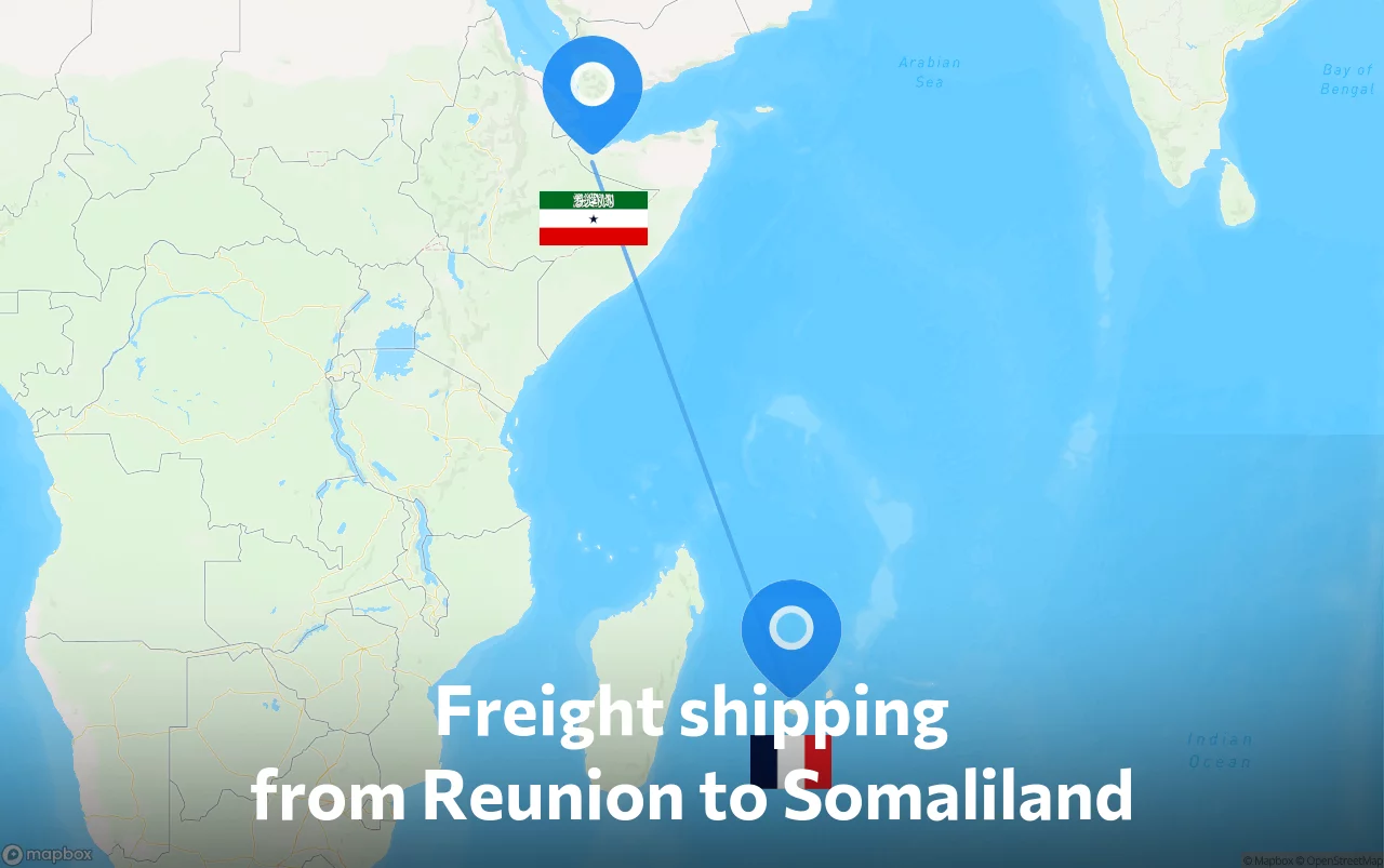 Shipping route from Reunion to Somaliland