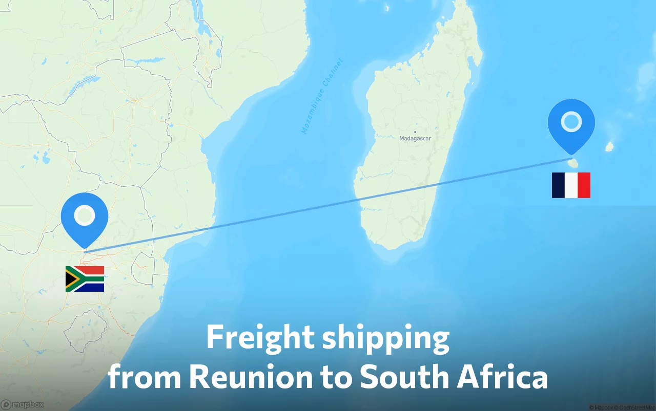 Shipping route from Reunion to South Africa
