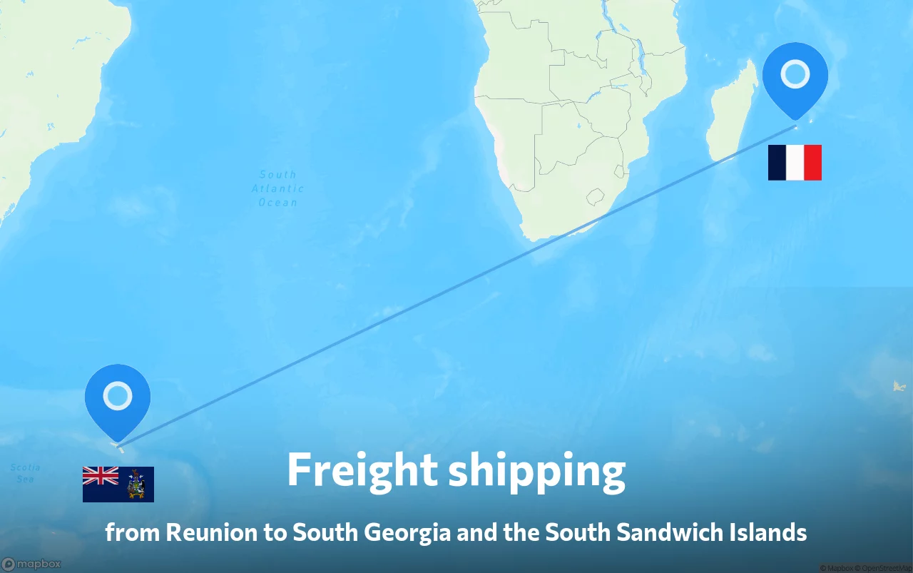 Shipping route from Reunion to South Georgia and the South Sandwich Islands