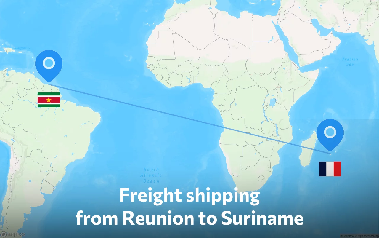 Shipping route from Reunion to Suriname