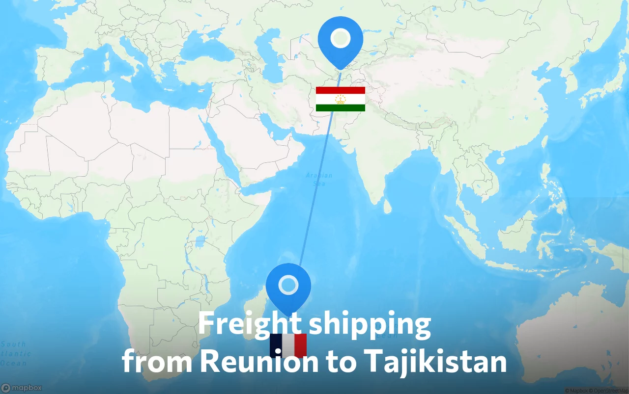 Shipping route from Reunion to Tajikistan