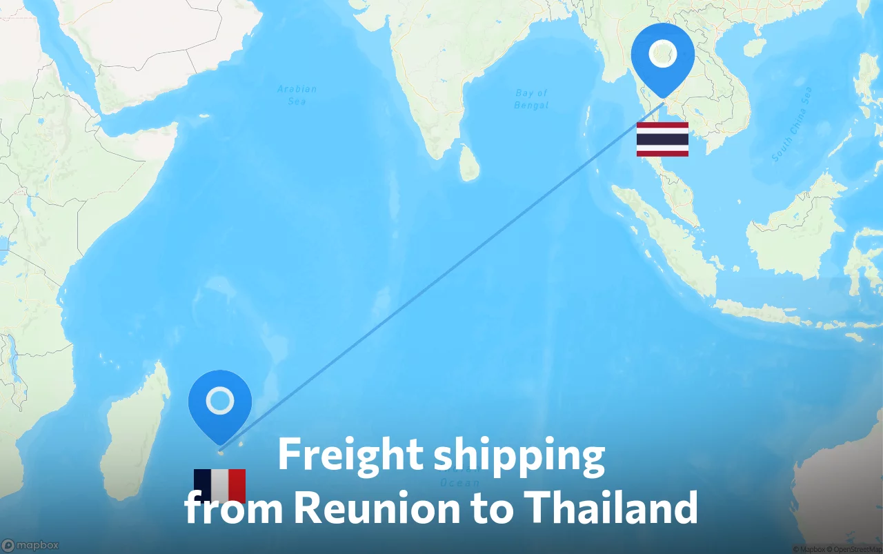 Shipping route from Reunion to Thailand
