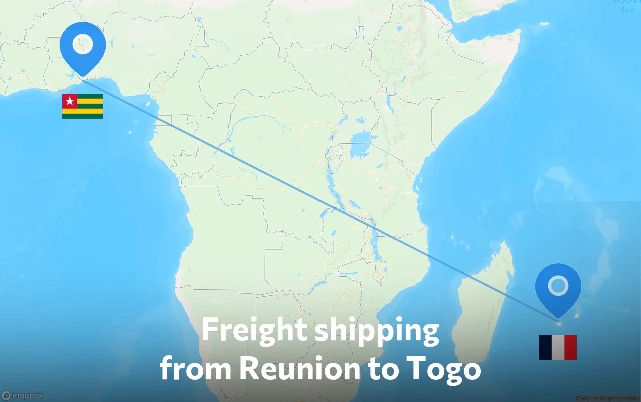 Shipping route from Reunion to Togo