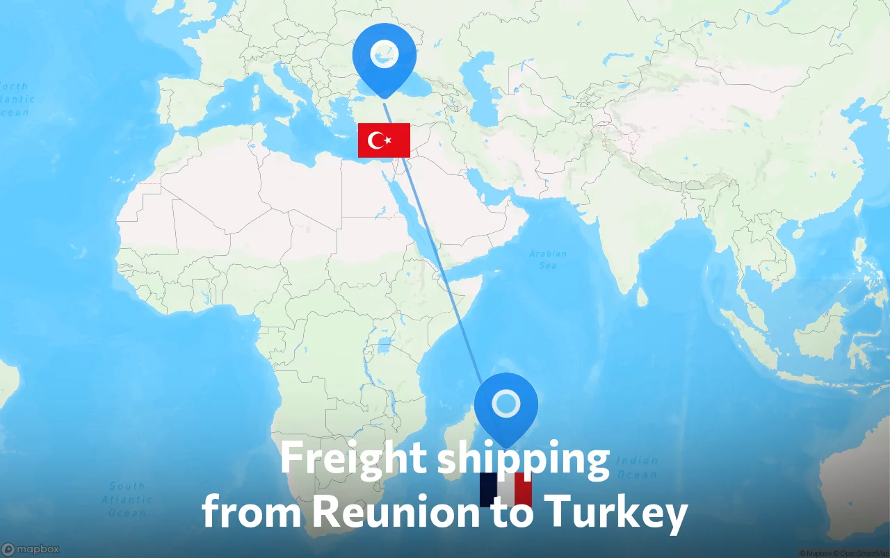 Shipping route from Reunion to Turkey
