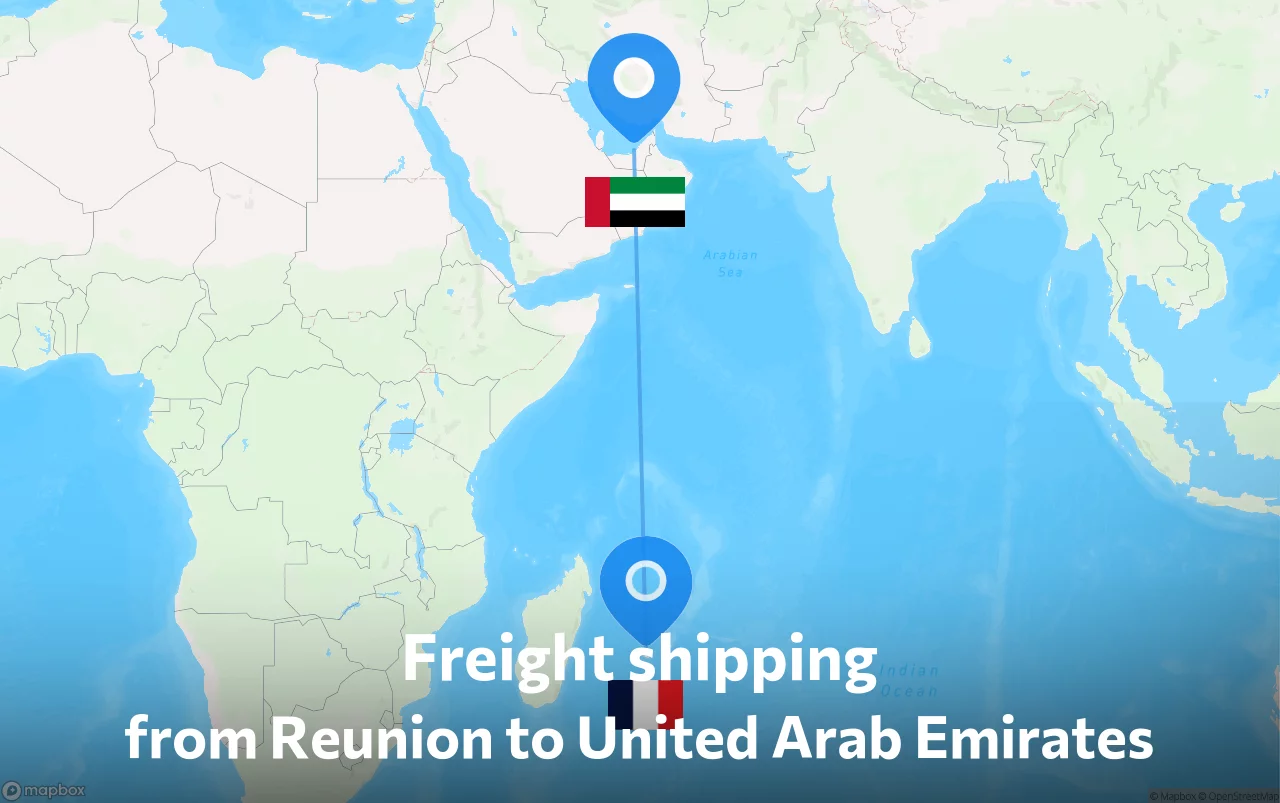 Shipping route from Reunion to United Arab Emirates