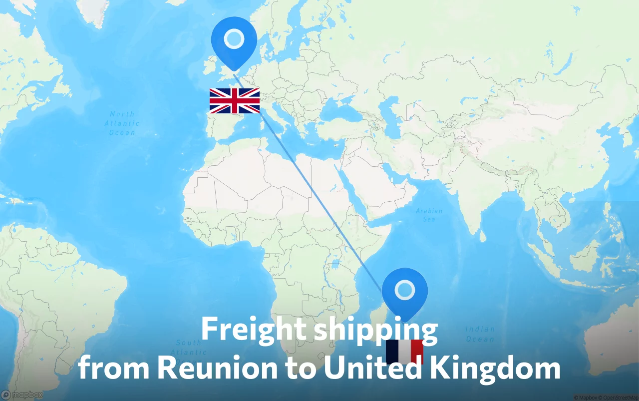 Shipping route from Reunion to United Kingdom