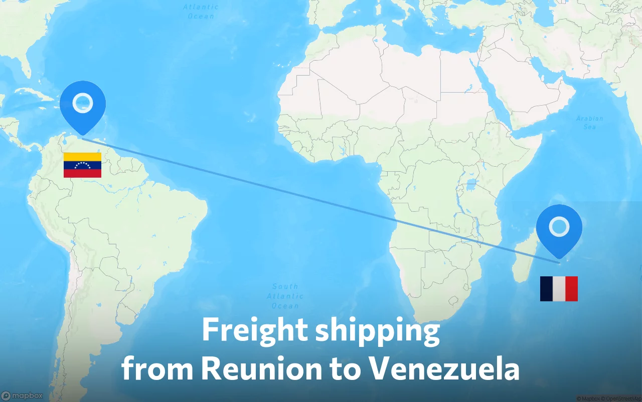 Shipping route from Reunion to Venezuela