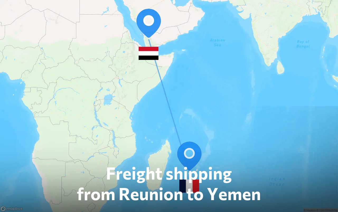 Shipping route from Reunion to Yemen