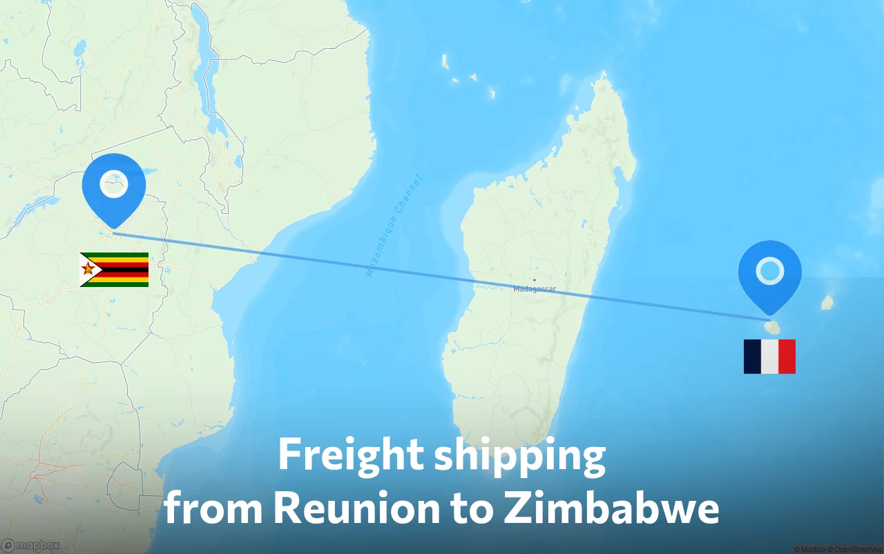 Shipping route from Reunion to Zimbabwe