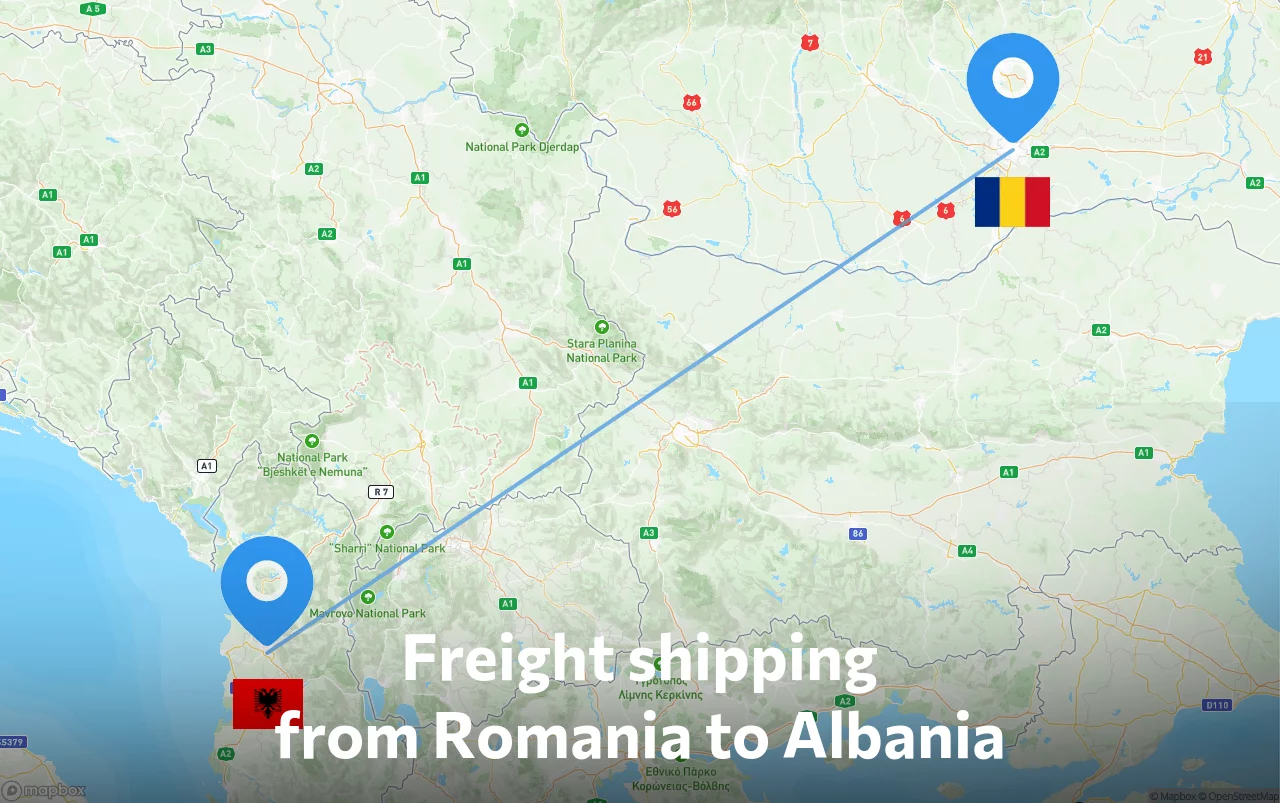 Shipping route from Romania to Albania
