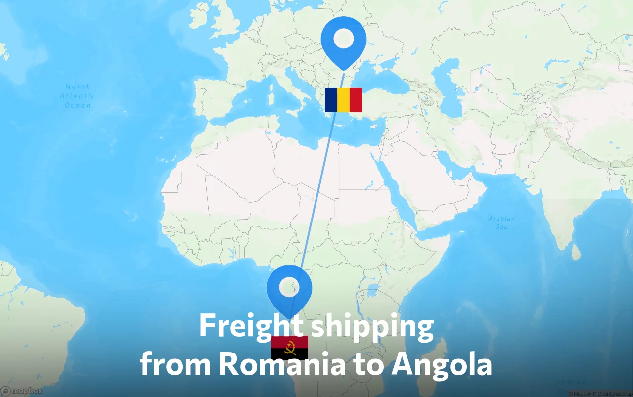 Shipping route from Romania to Angola