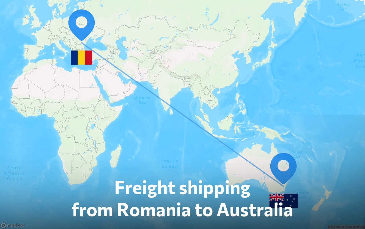 Shipping route from Romania to Australia