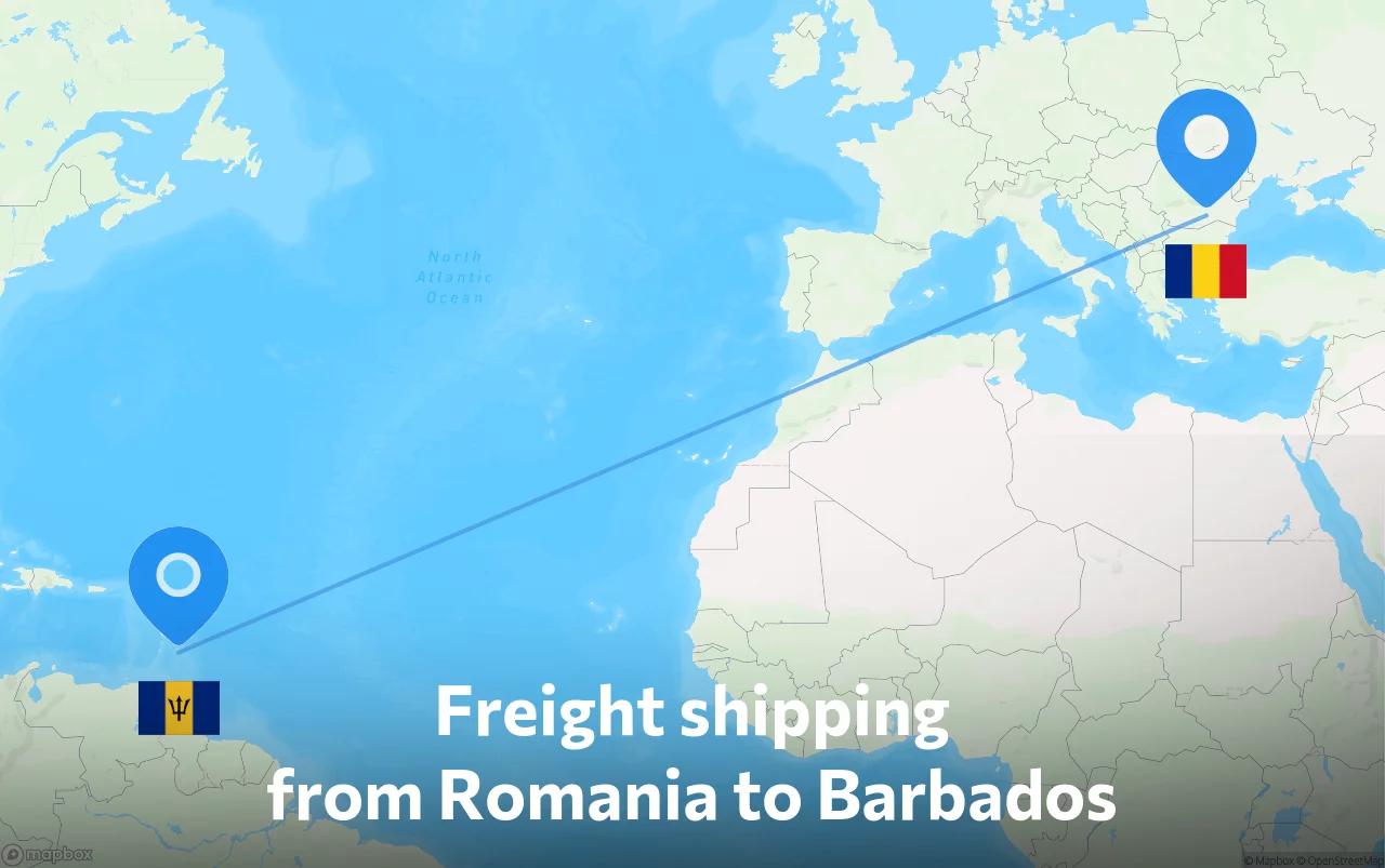 Shipping route from Romania to Barbados