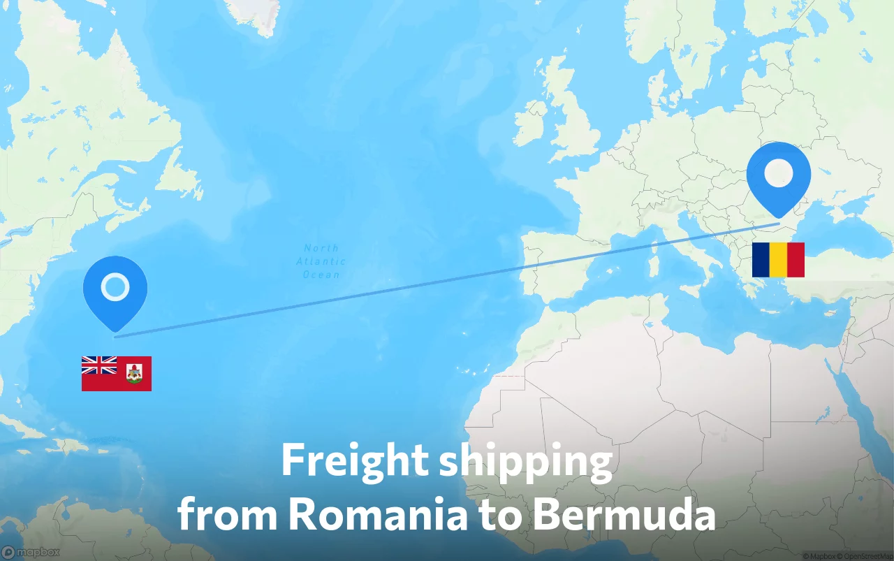Shipping route from Romania to Bermuda