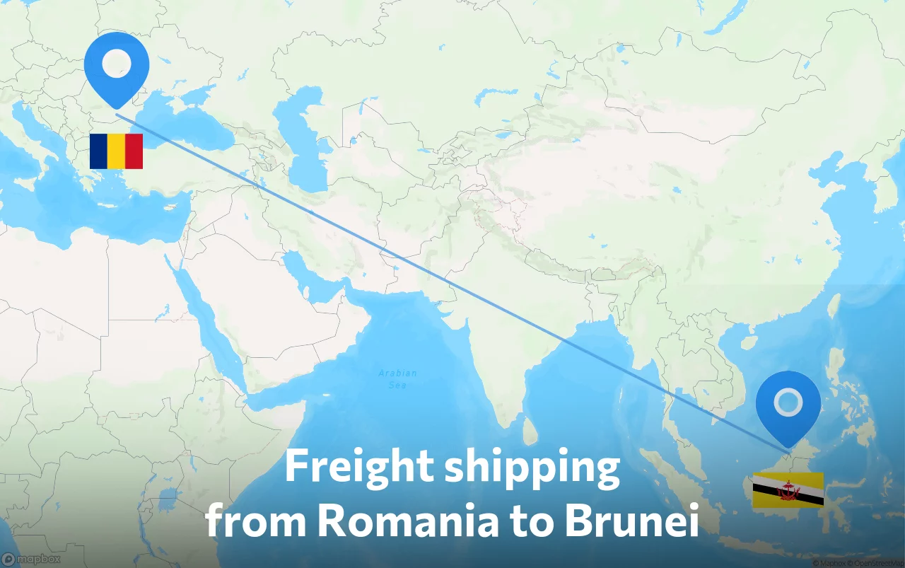 Shipping route from Romania to Brunei