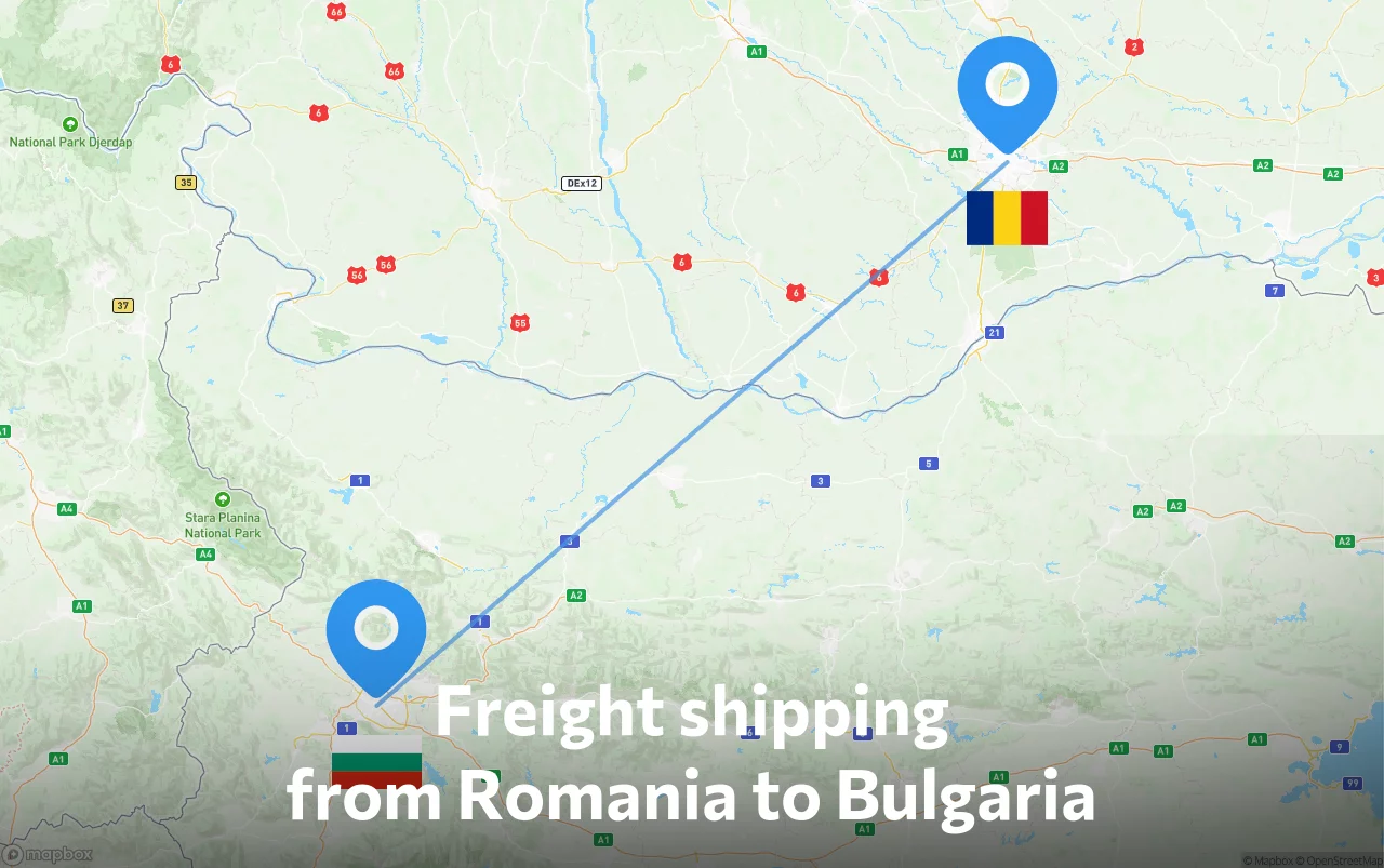 Shipping route from Romania to Bulgaria