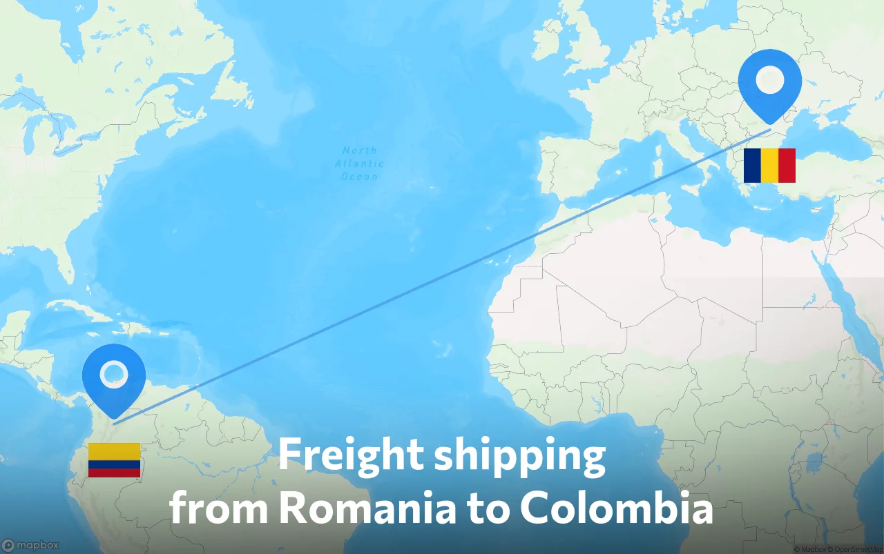 Shipping route from Romania to Colombia