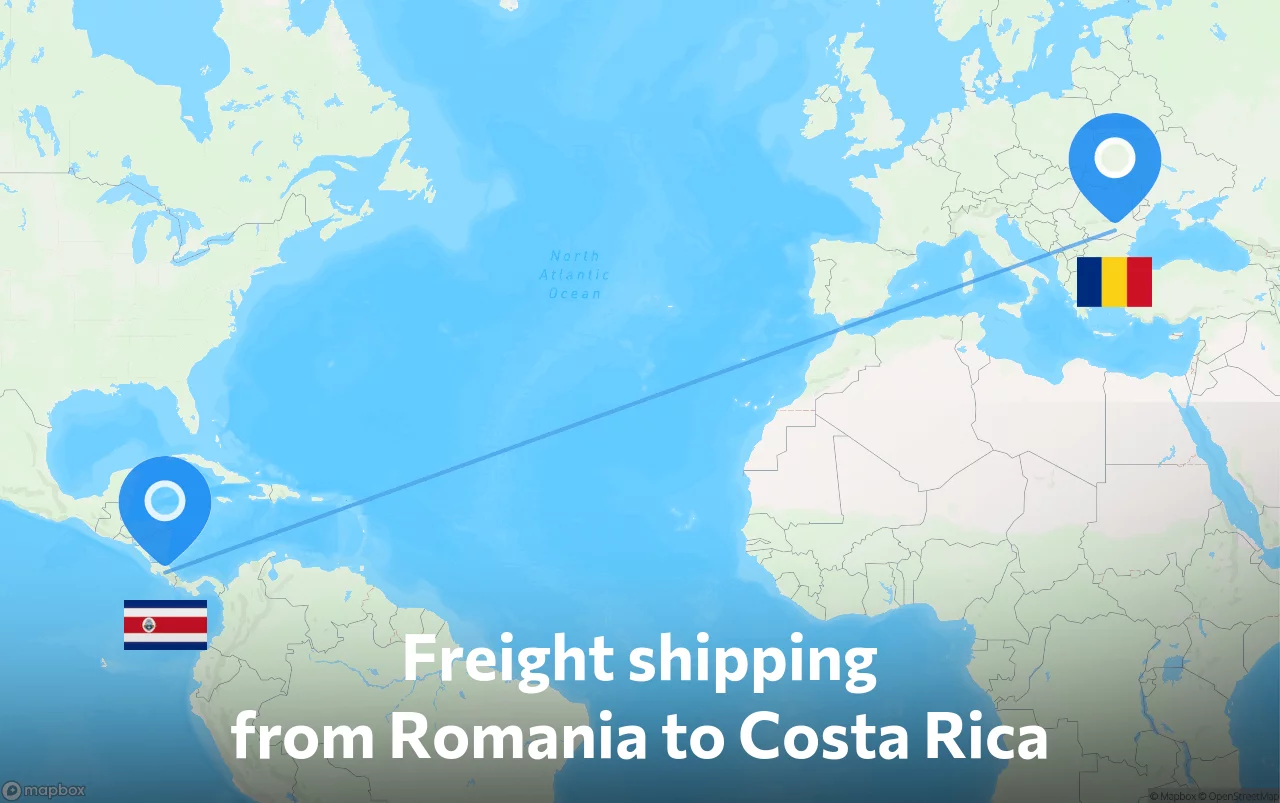 Shipping route from Romania to Costa Rica