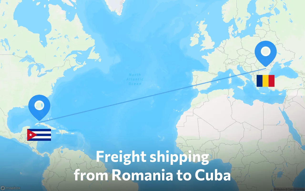 Shipping route from Romania to Cuba