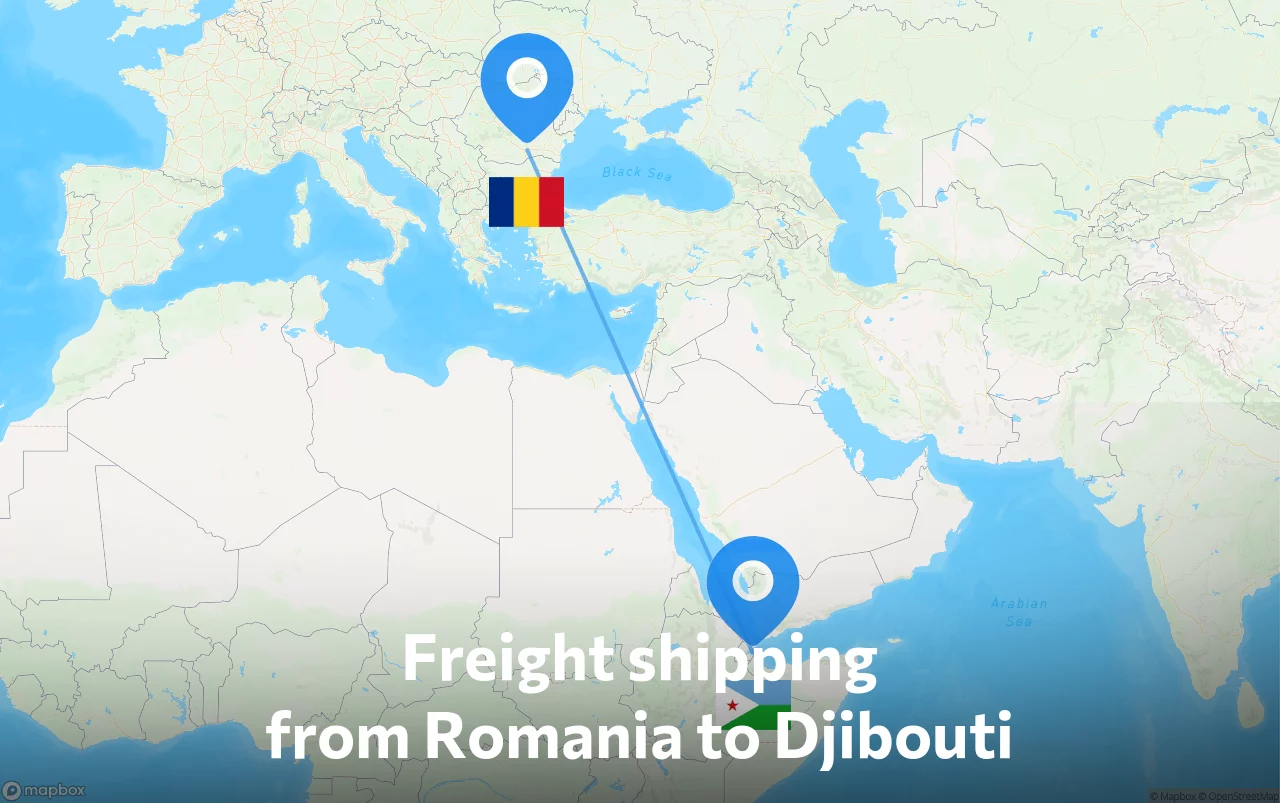 Shipping route from Romania to Djibouti