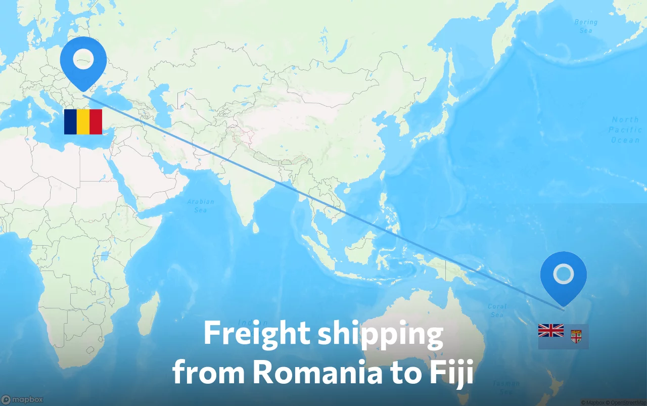 Shipping route from Romania to Fiji