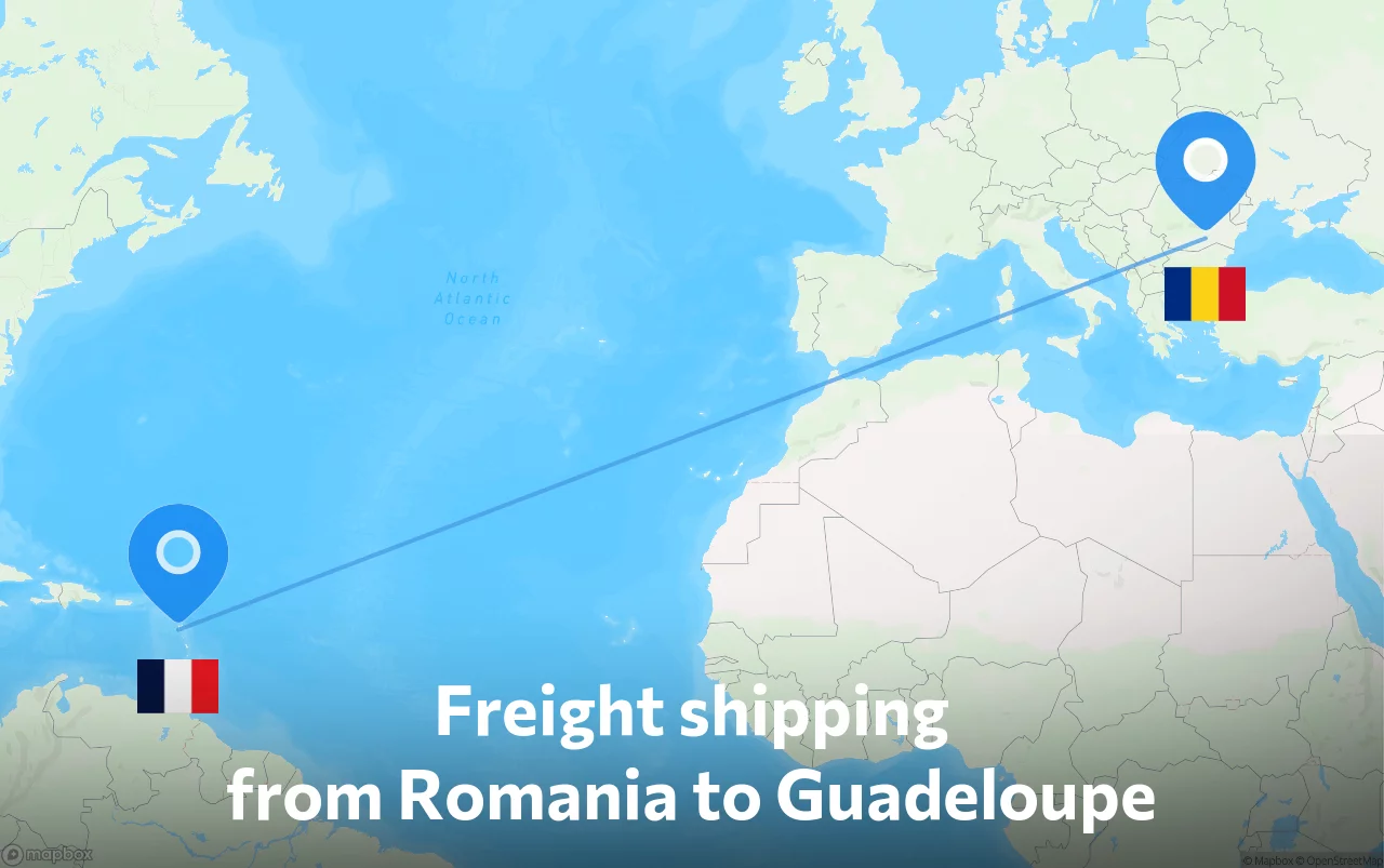 Shipping route from Romania to Guadeloupe