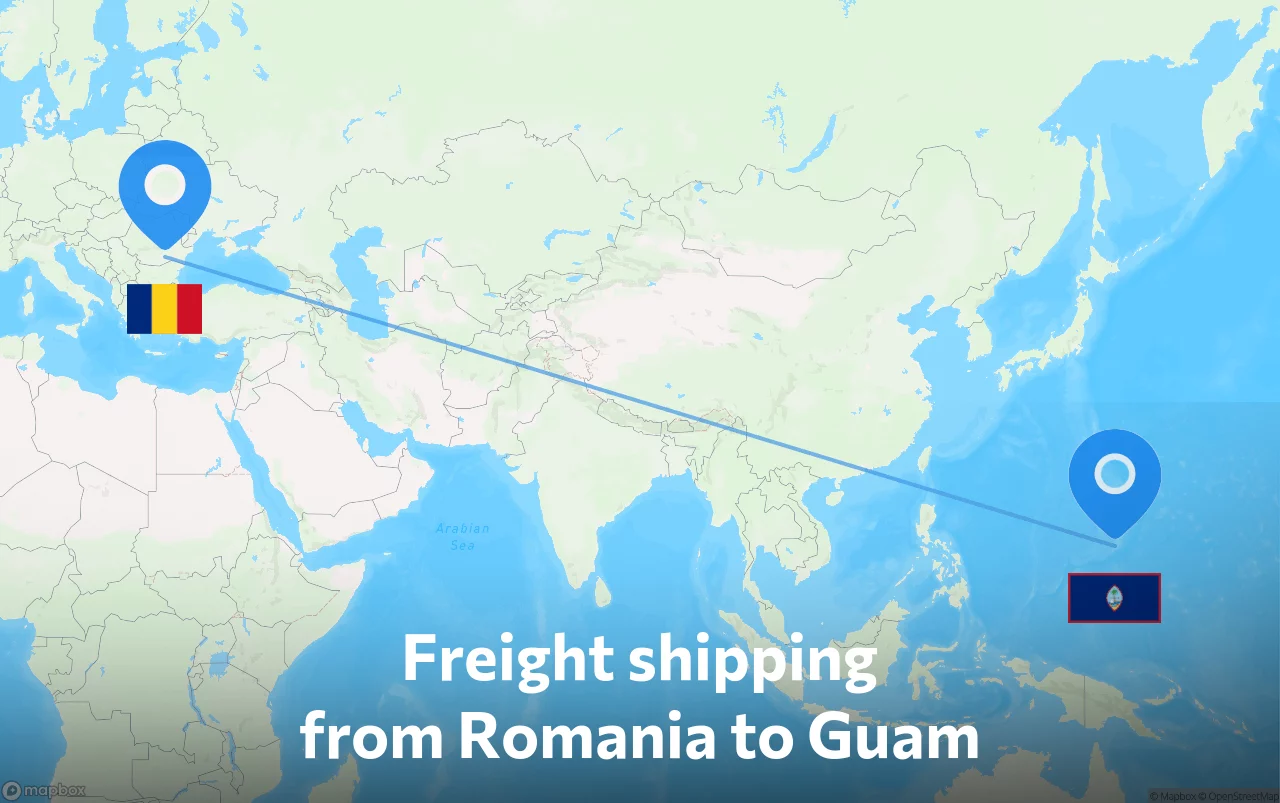 Shipping route from Romania to Guam