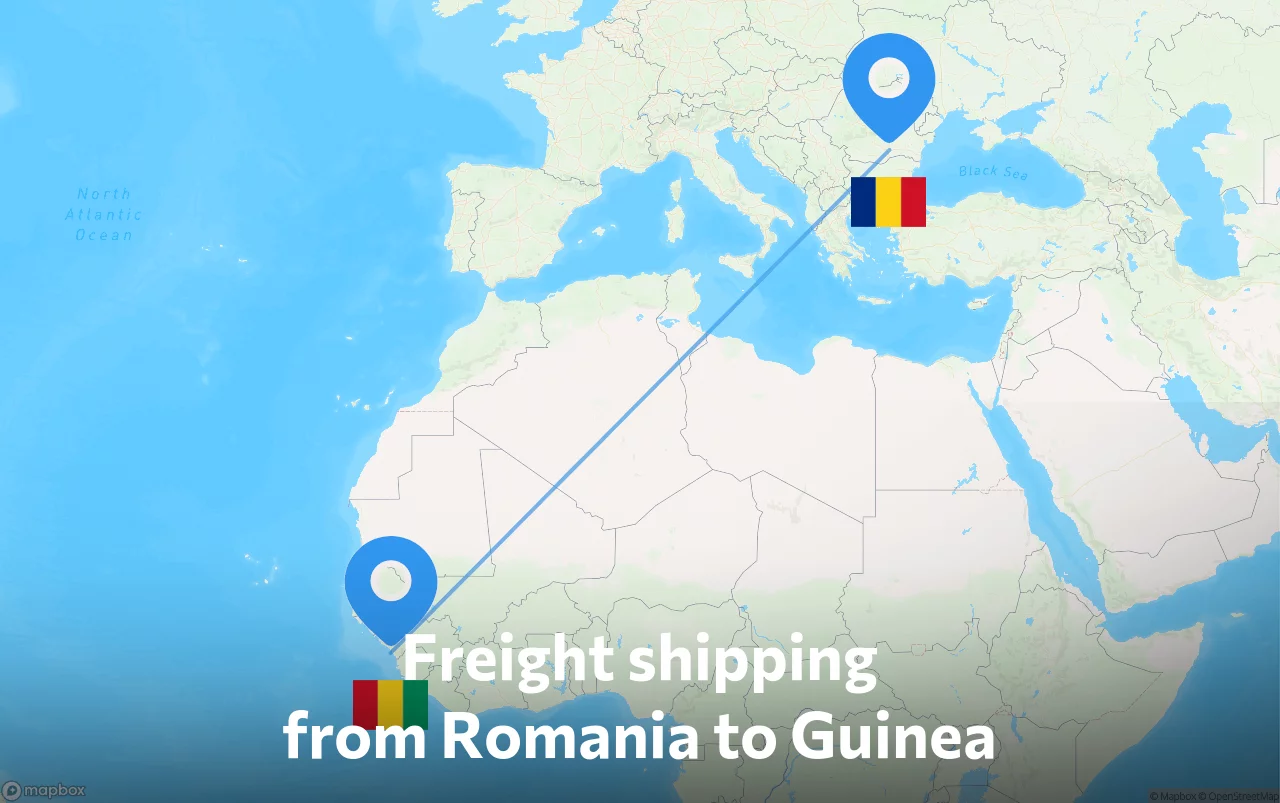 Shipping route from Romania to Guinea