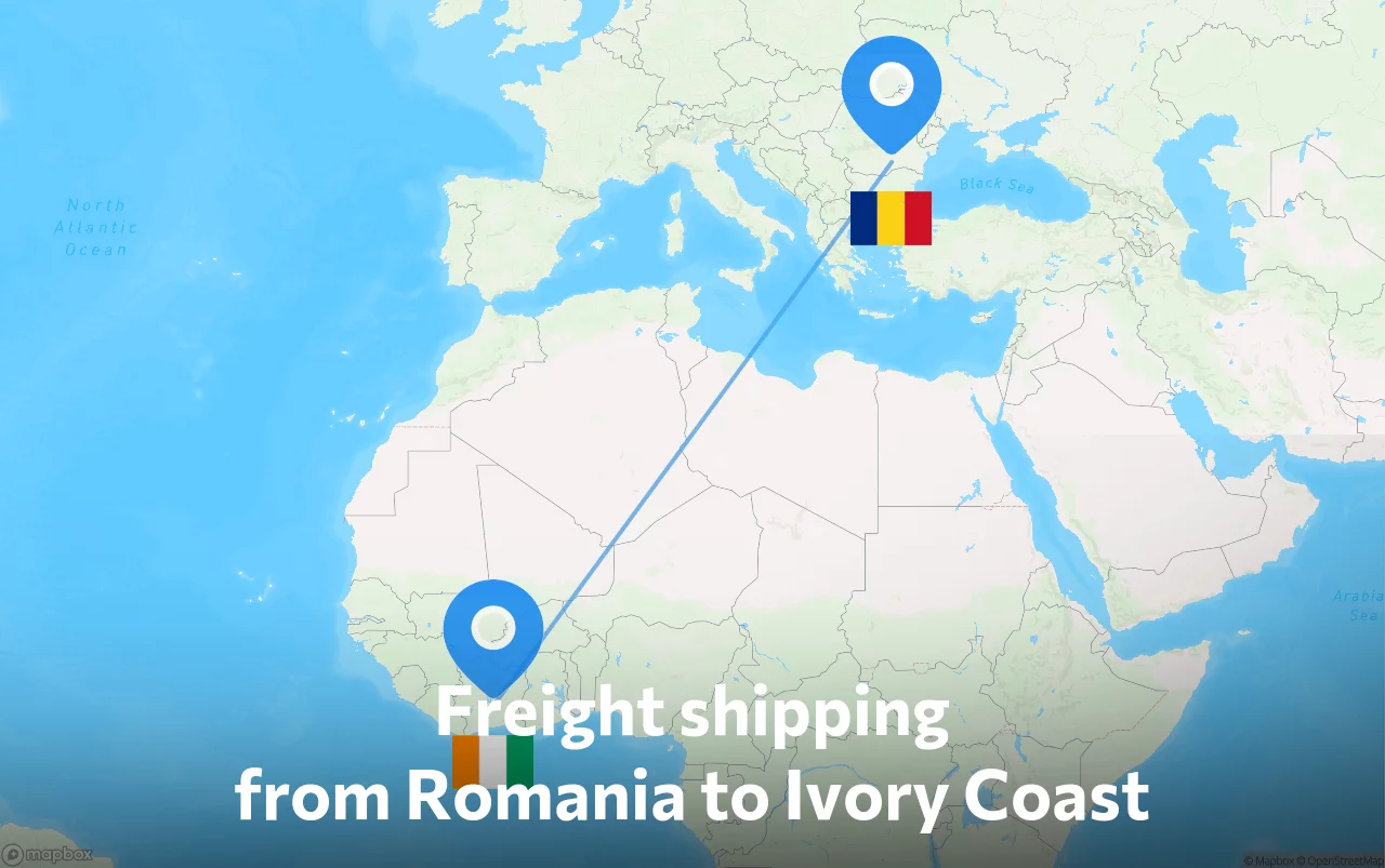 Shipping route from Romania to Ivory Coast