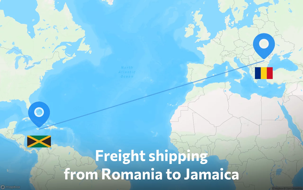 Shipping route from Romania to Jamaica
