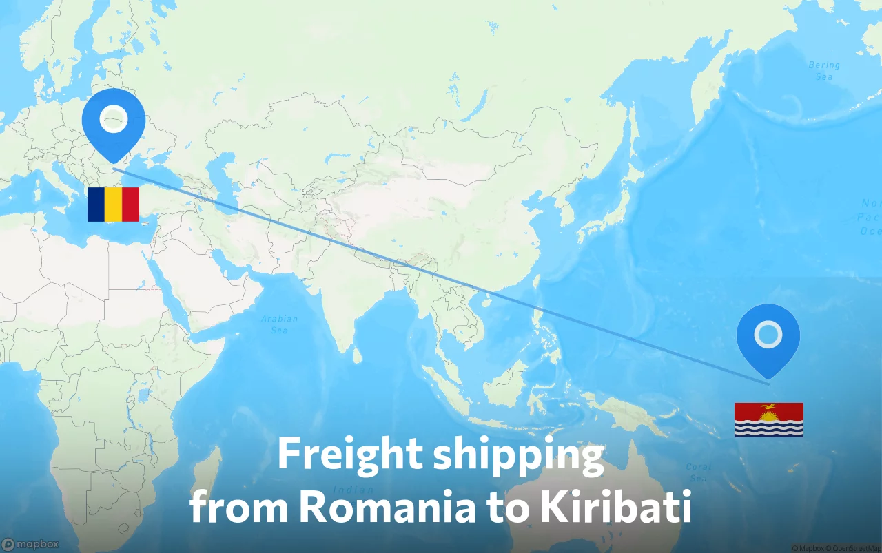 Shipping route from Romania to Kiribati