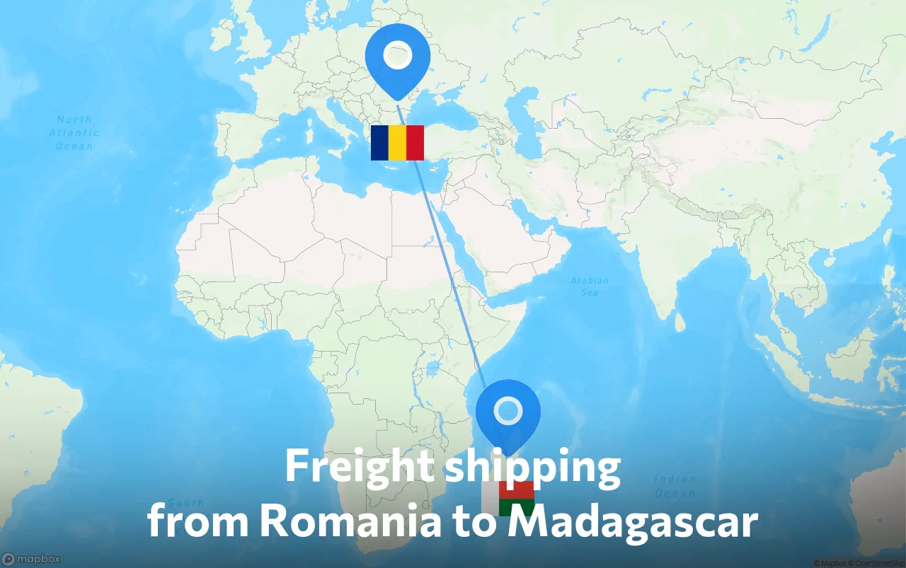 Shipping route from Romania to Madagascar