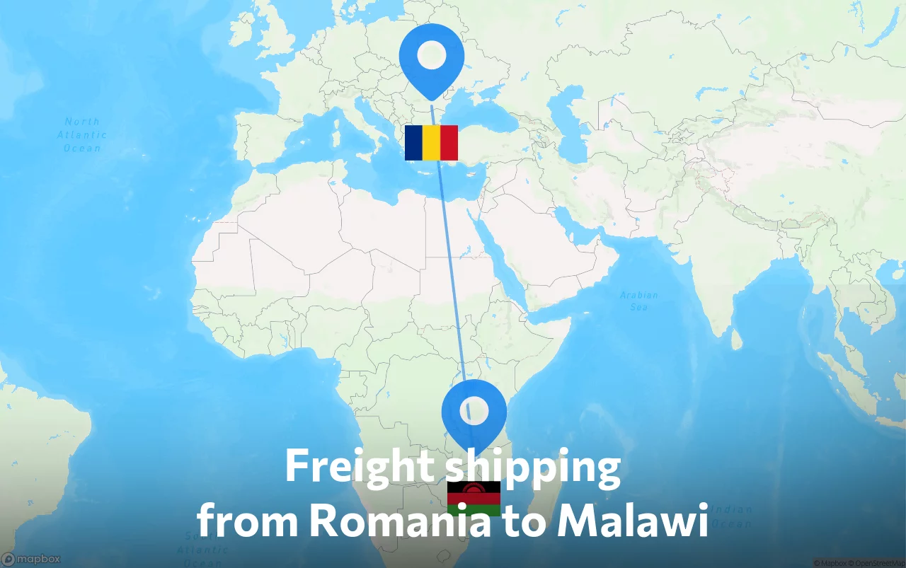 Shipping route from Romania to Malawi