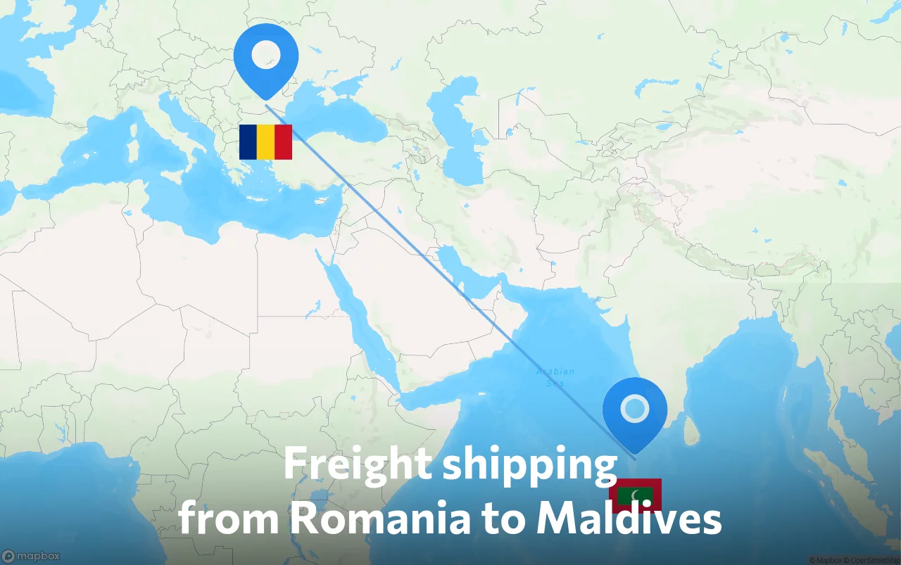Shipping route from Romania to Maldives
