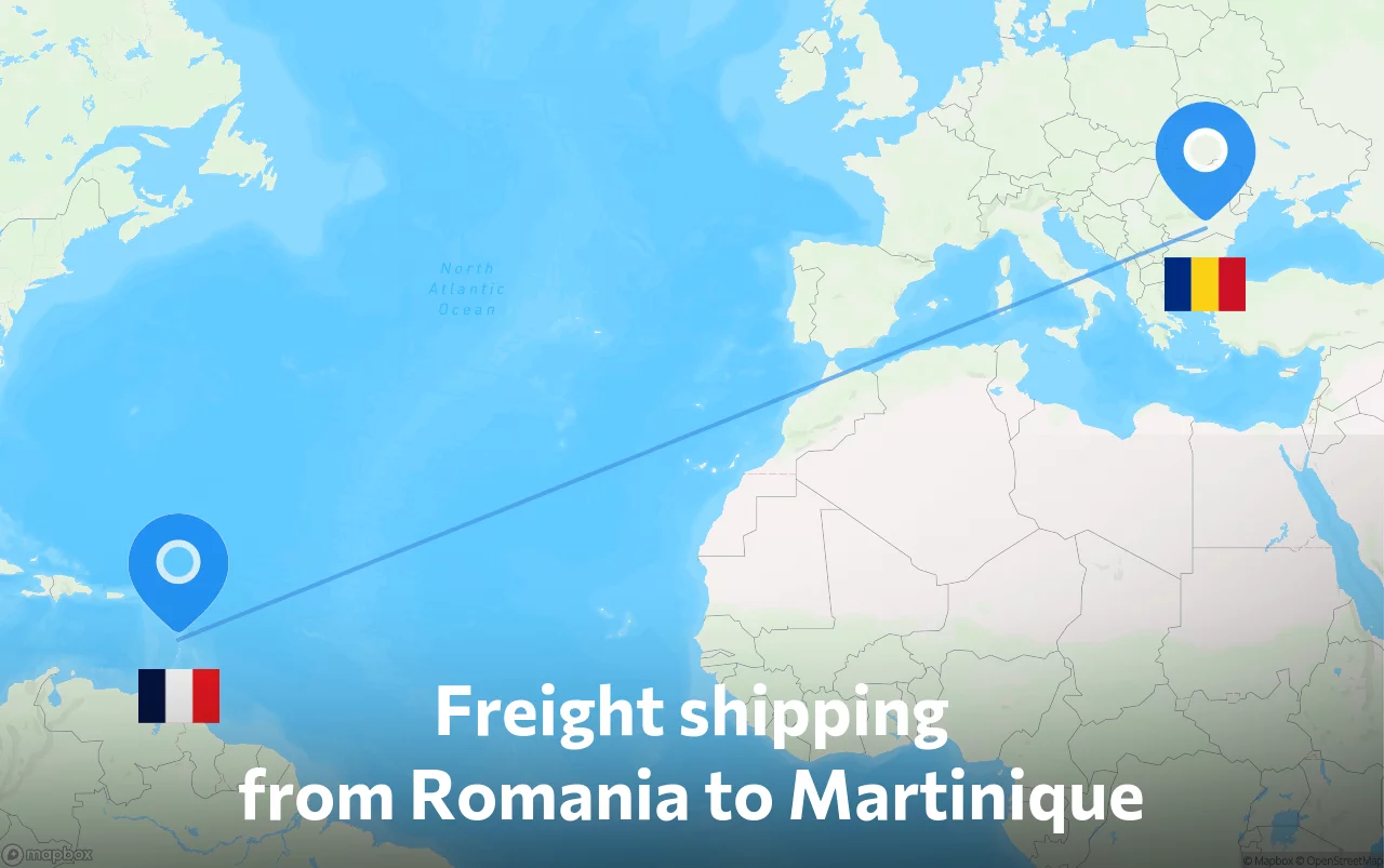 Shipping route from Romania to Martinique