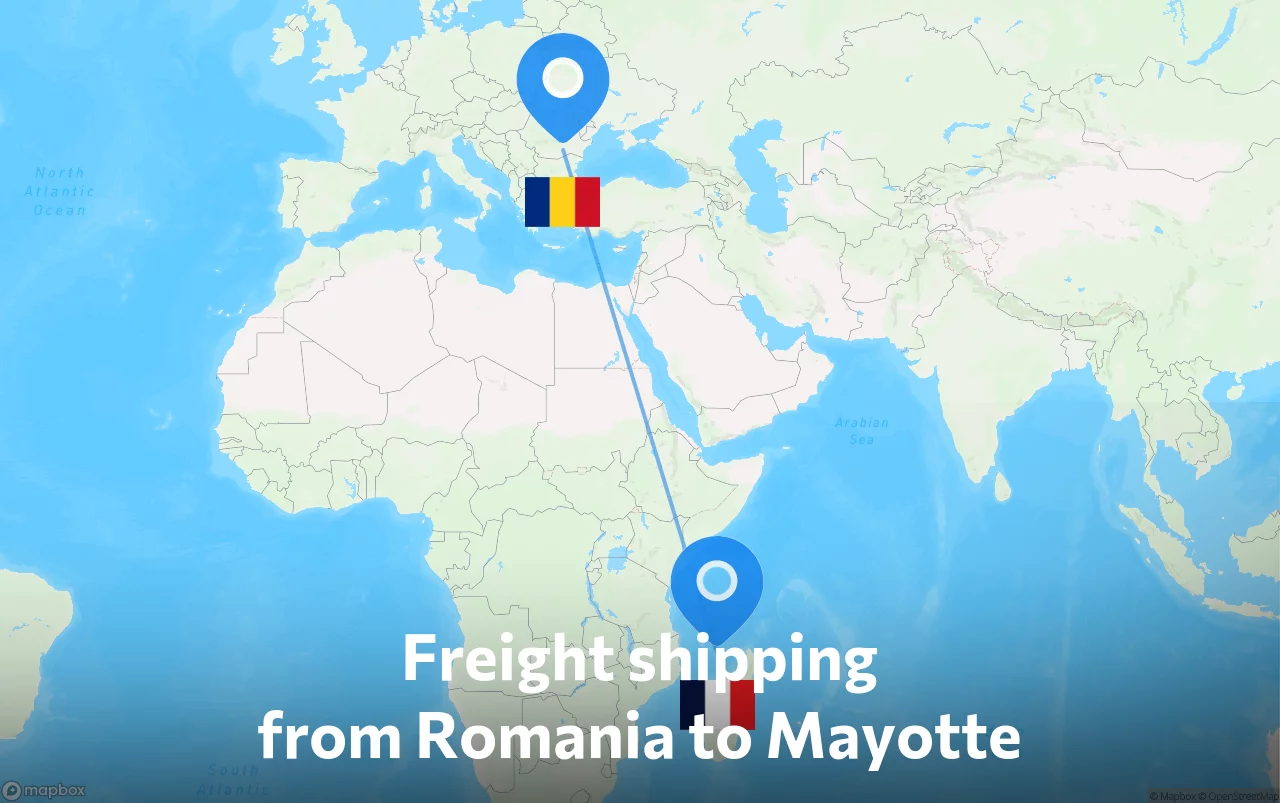 Shipping route from Romania to Mayotte
