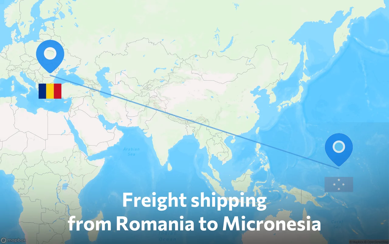 Shipping route from Romania to Micronesia