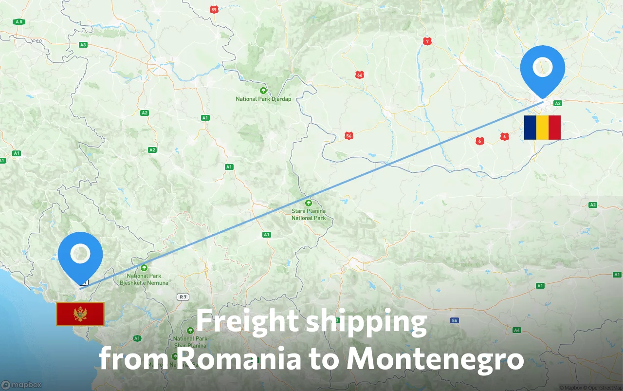 Shipping route from Romania to Montenegro