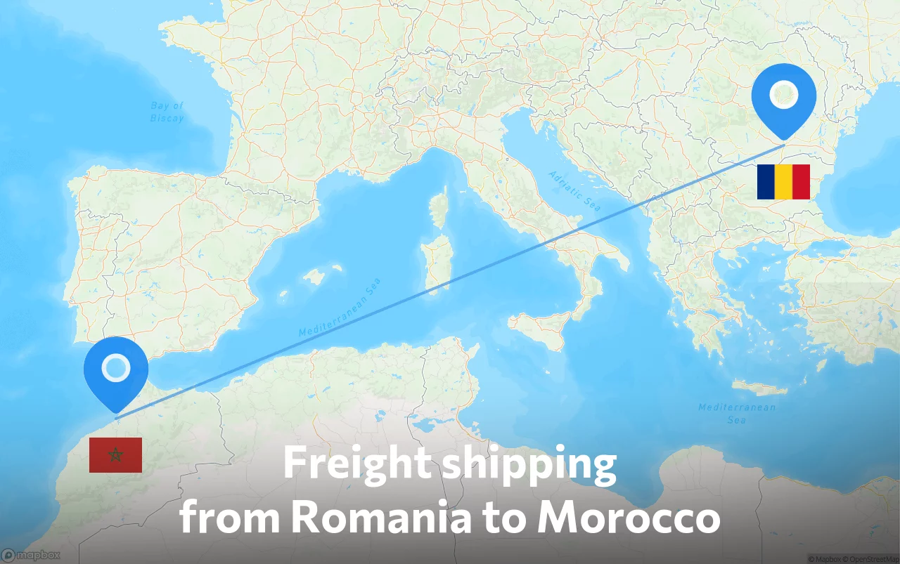 Shipping route from Romania to Morocco