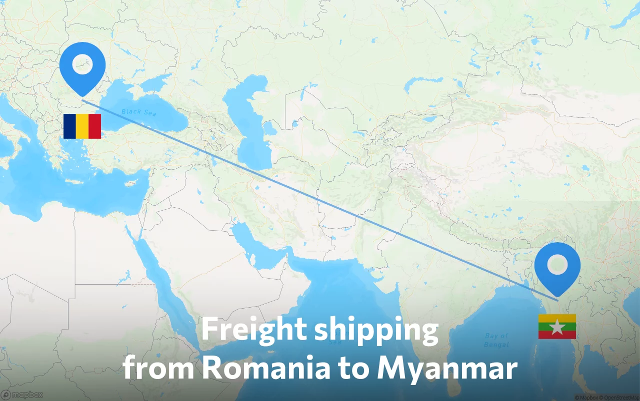 Shipping route from Romania to Myanmar