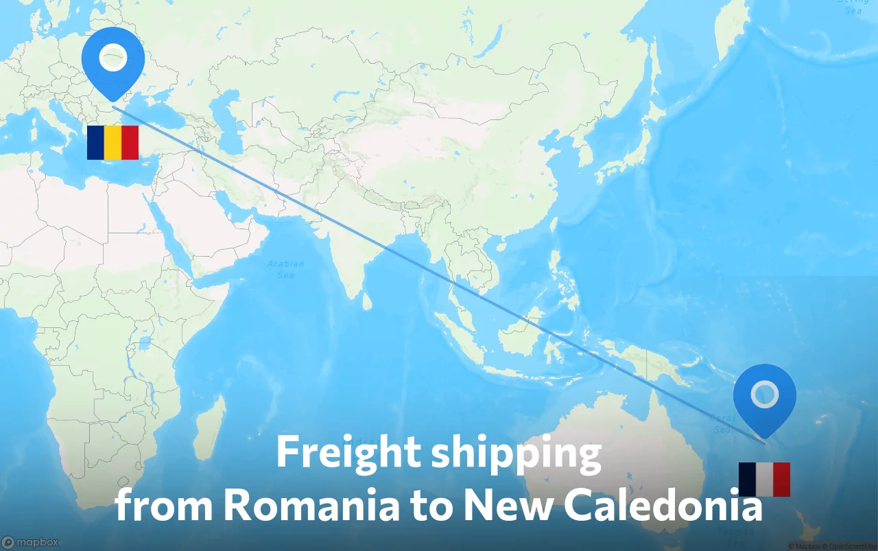 Shipping route from Romania to New Caledonia