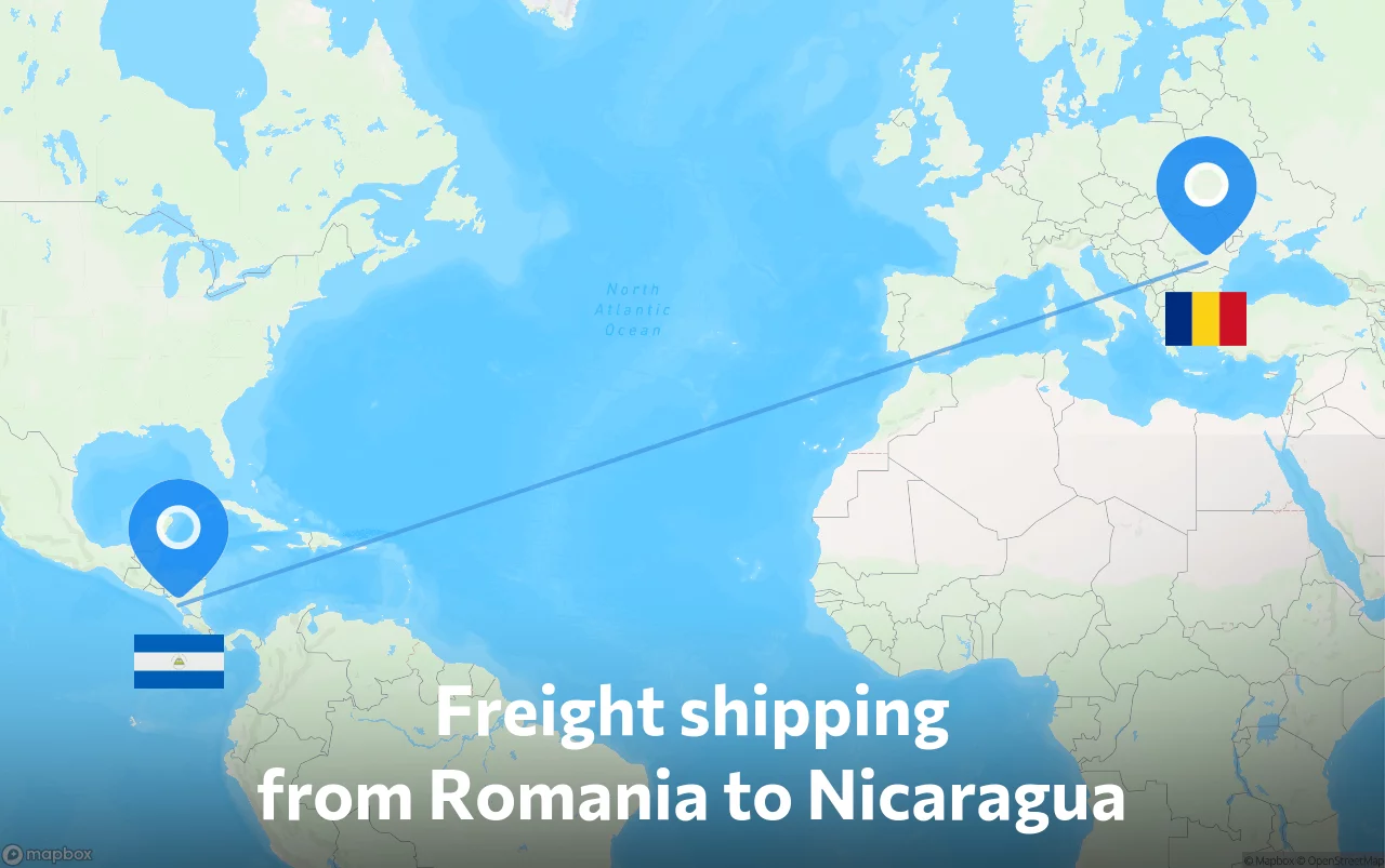 Shipping route from Romania to Nicaragua