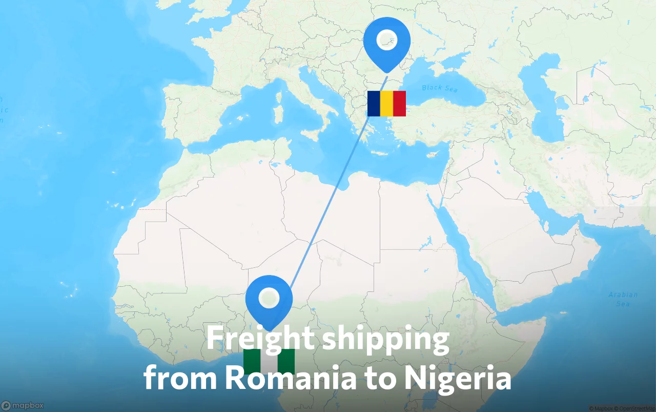 Shipping route from Romania to Nigeria