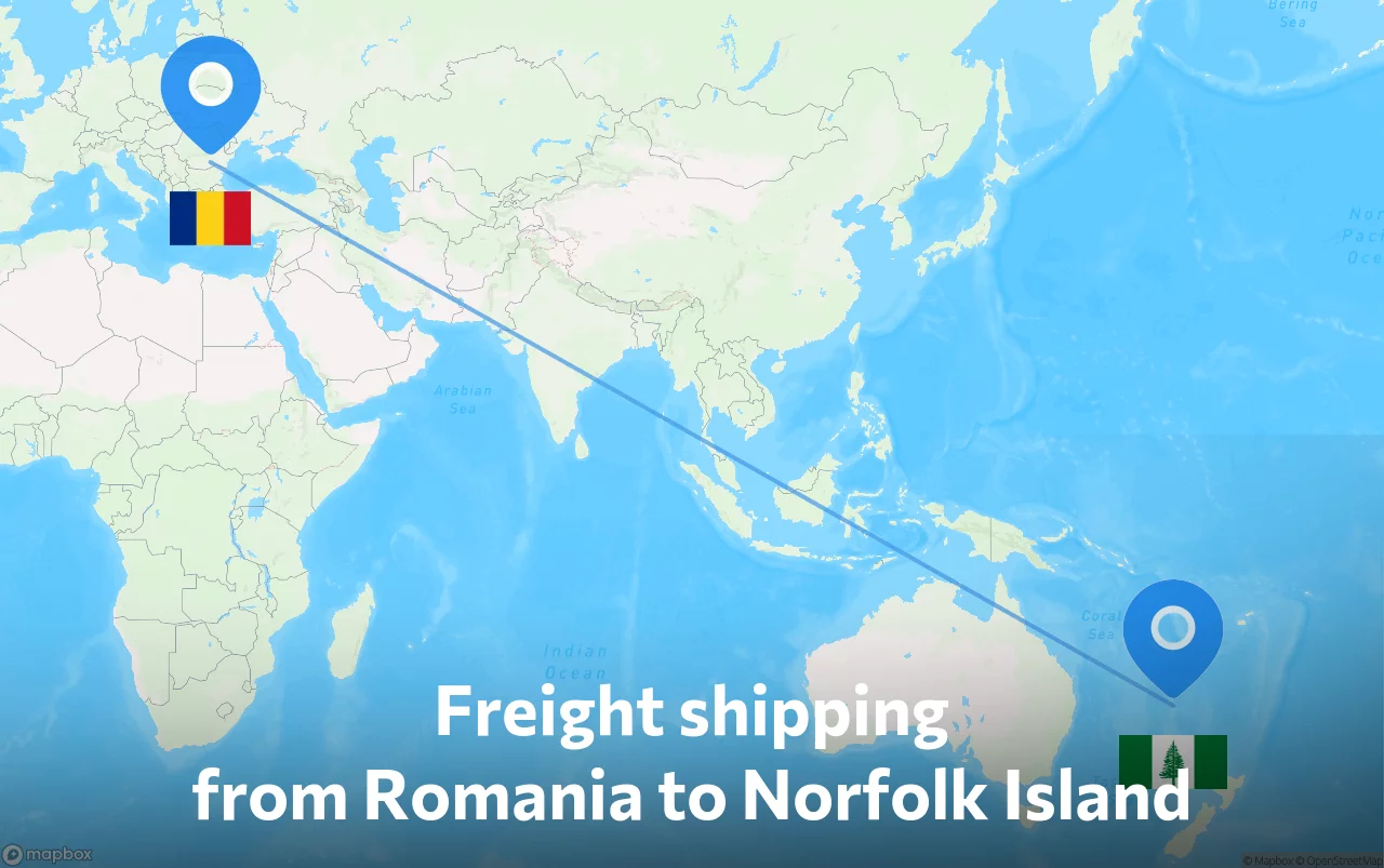 Shipping route from Romania to Norfolk Island