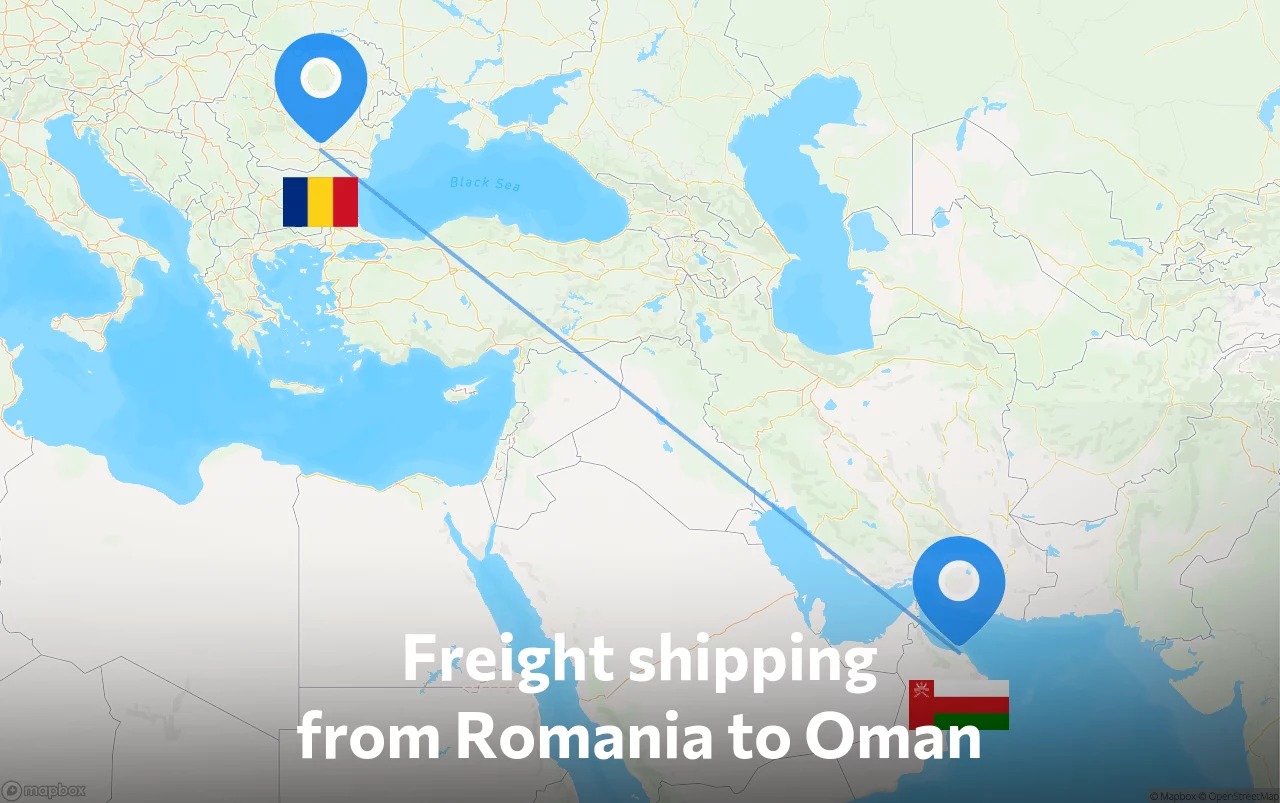 Shipping route from Romania to Oman