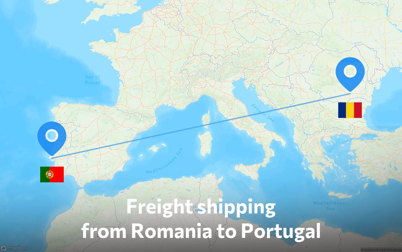Shipping route from Romania to Portugal
