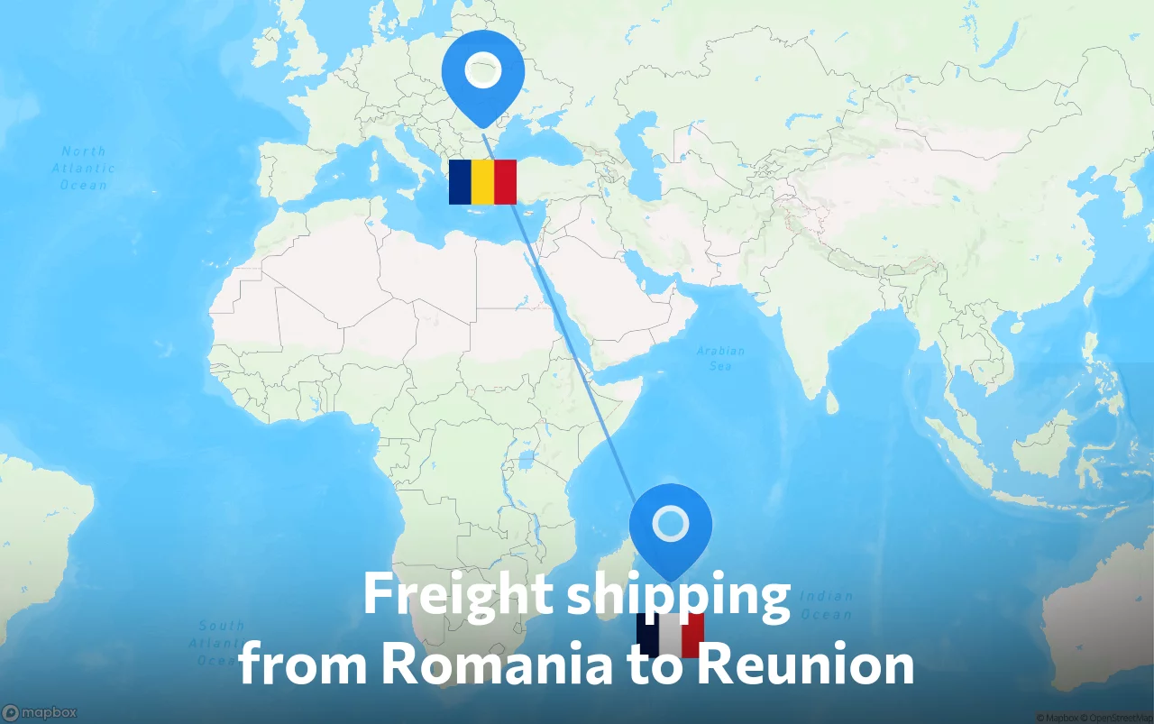 Shipping route from Romania to Reunion