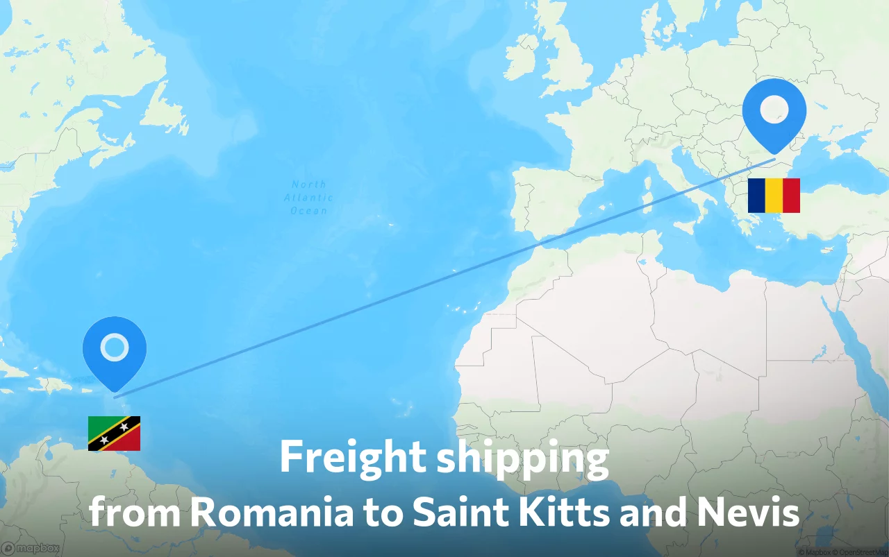 Shipping route from Romania to Saint Kitts and Nevis
