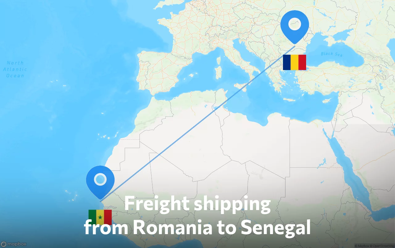 Shipping route from Romania to Senegal