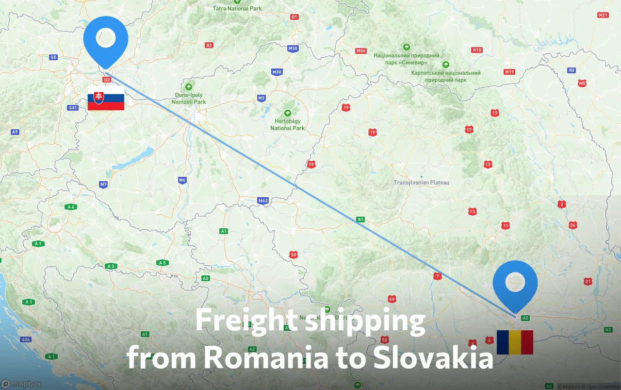 Shipping route from Romania to Slovakia